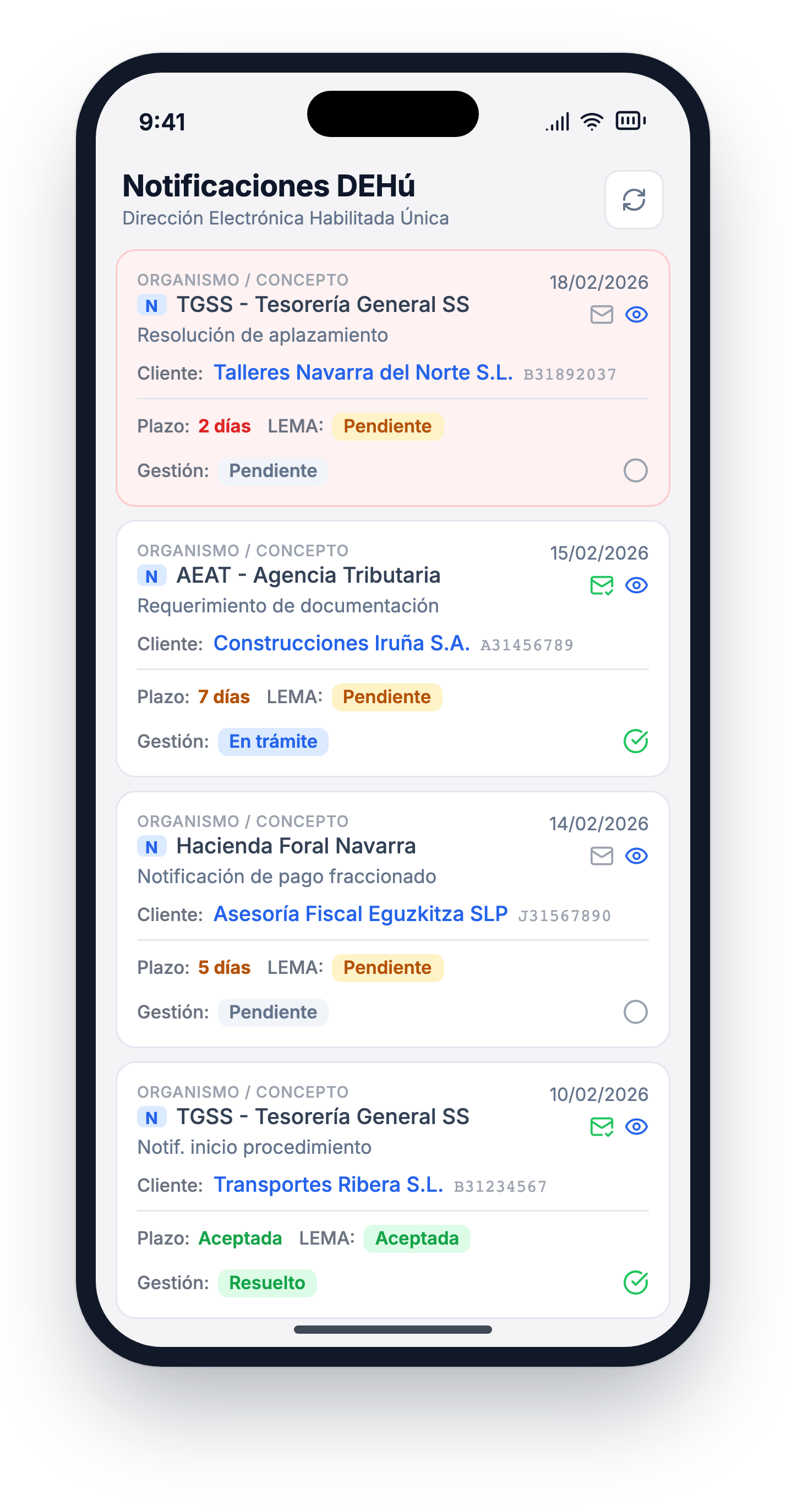Captura móvil de Notificaciones DEHú en Certificadix