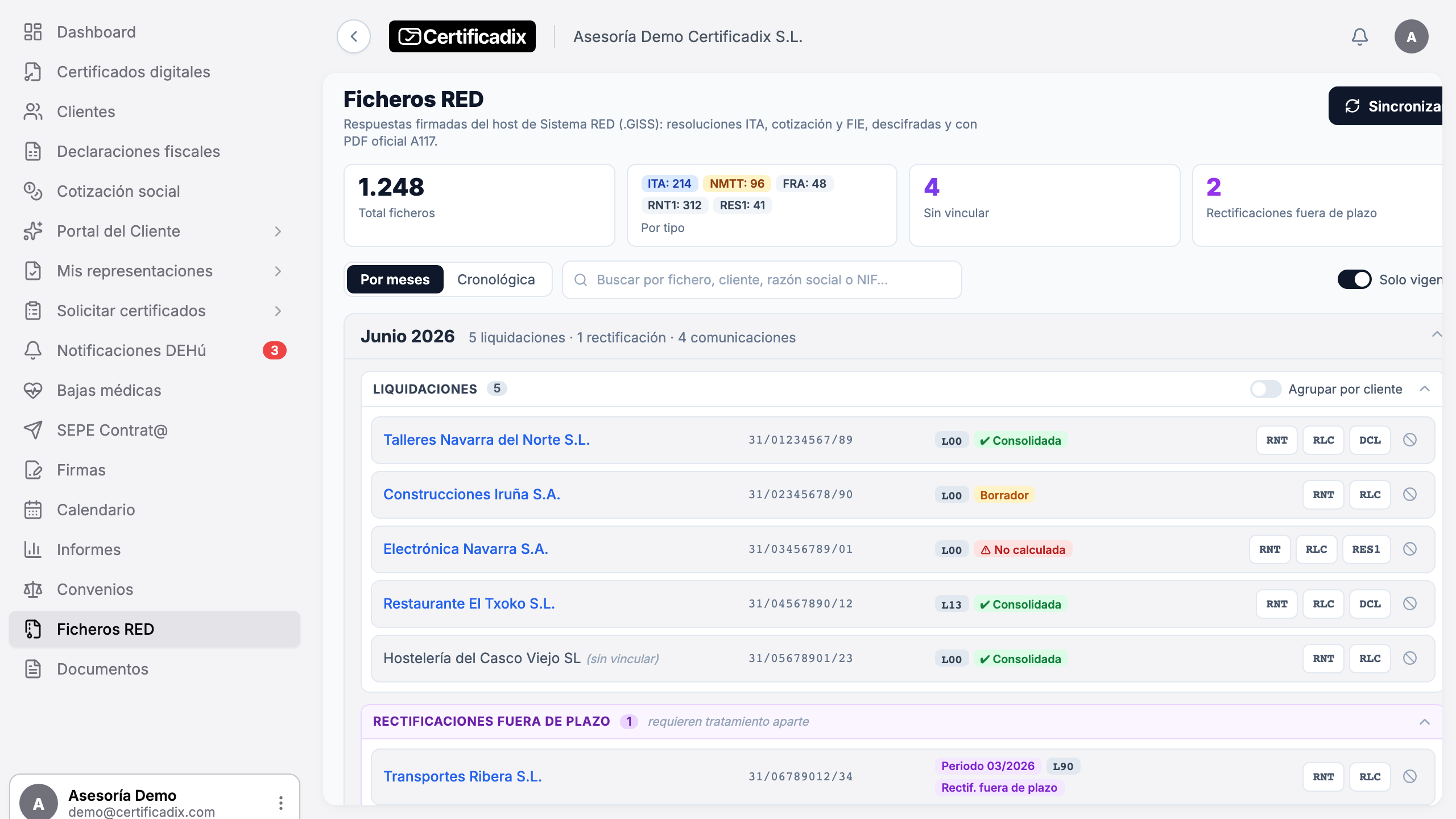 Archivo mensual de ficheros .GISS de Sistema RED con liquidaciones, rectificaciones, afiliación y comunicaciones de la TGSS
